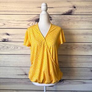Adrianna Papell Yellow Floral Short Sleeve Wrap Blouse
